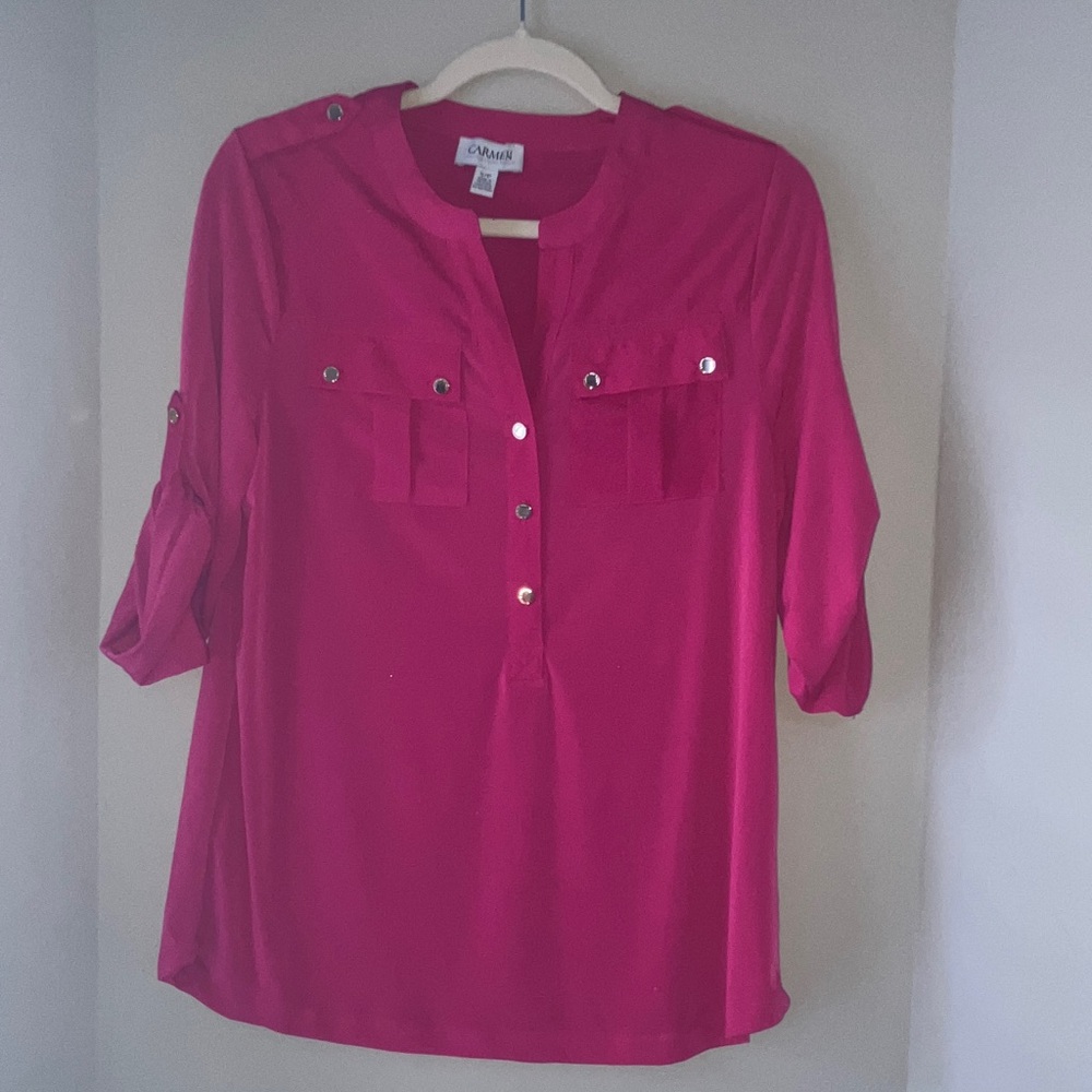 Carmen Marc Valvo Fuchsia Button-Up Blouse. Size SP